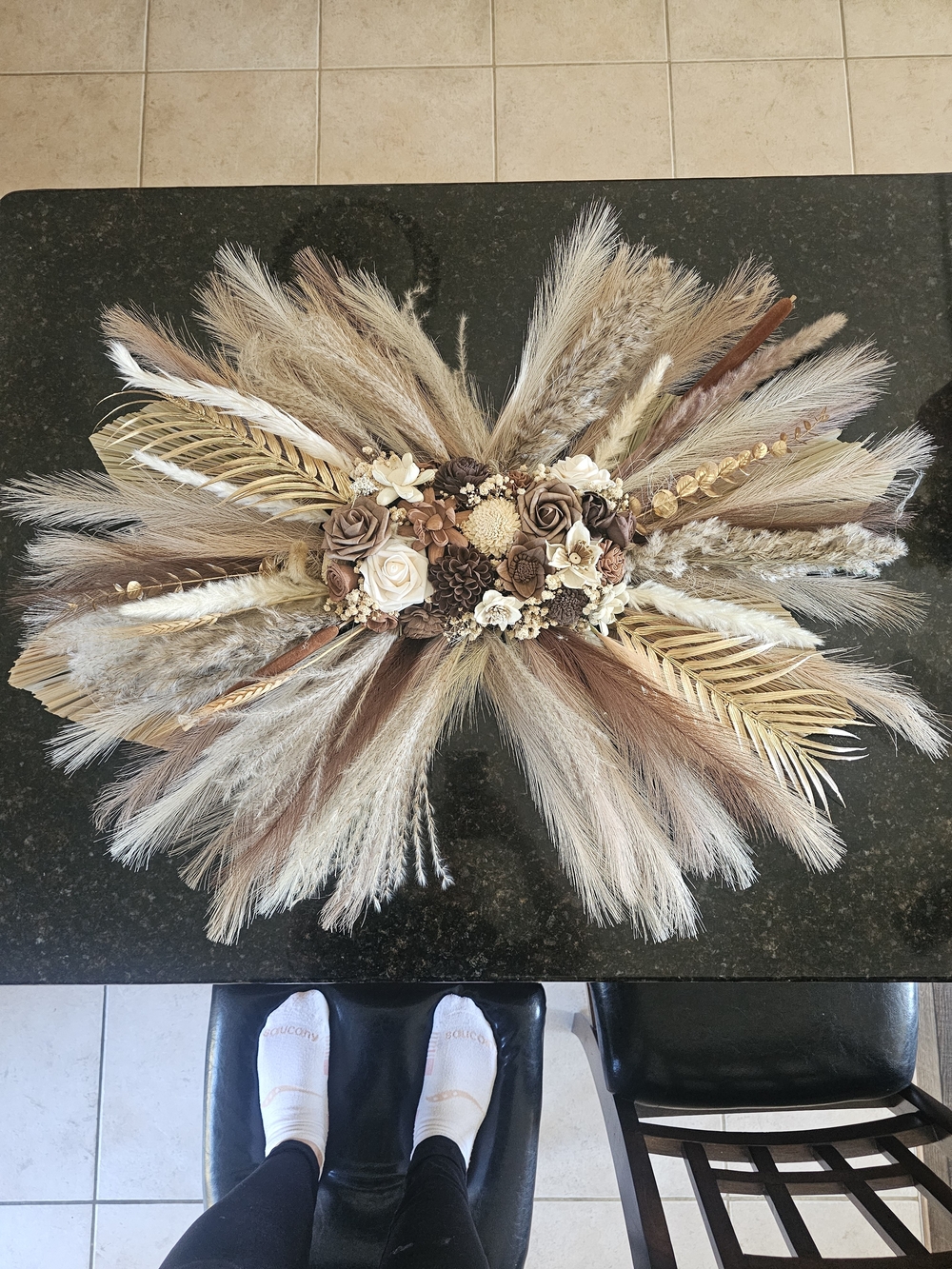 Neutral Dried Pampas Grass Centerpiece with Faux Flowers